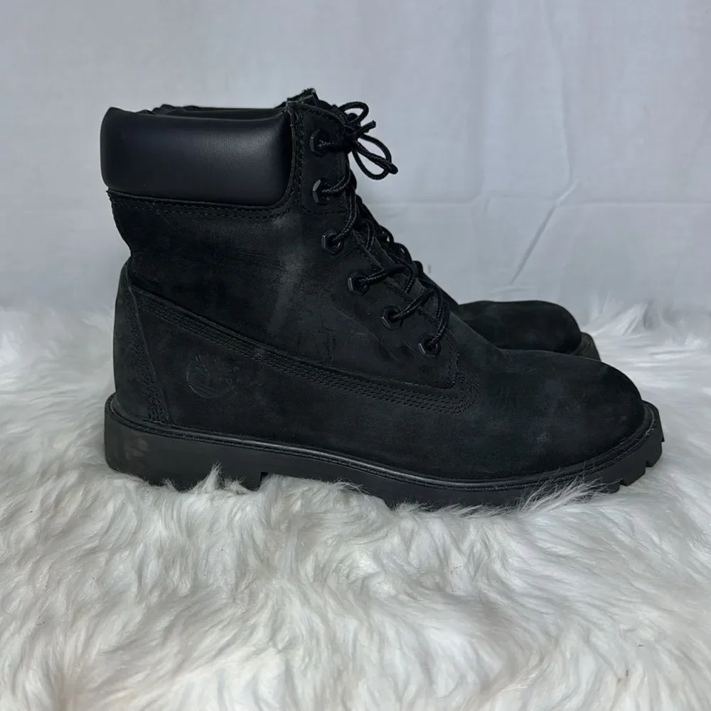 Timberland Junior Kids' Black Nubuck Waterproof‎ Lace-Up Boots Sz 6